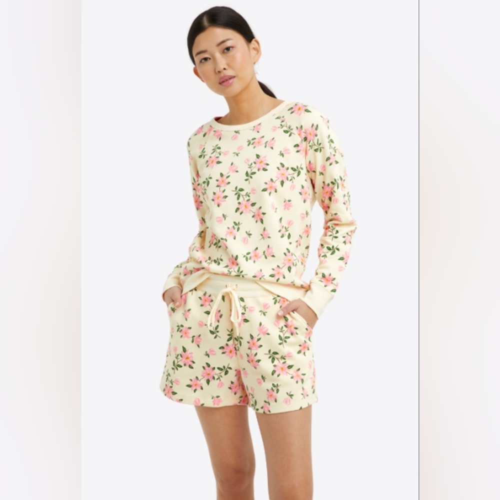 Draper James Cream Floral Pajama Set with Pink and Green Accents